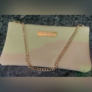 Salvatore Ferragamo Beige Clutch with Gold Chain